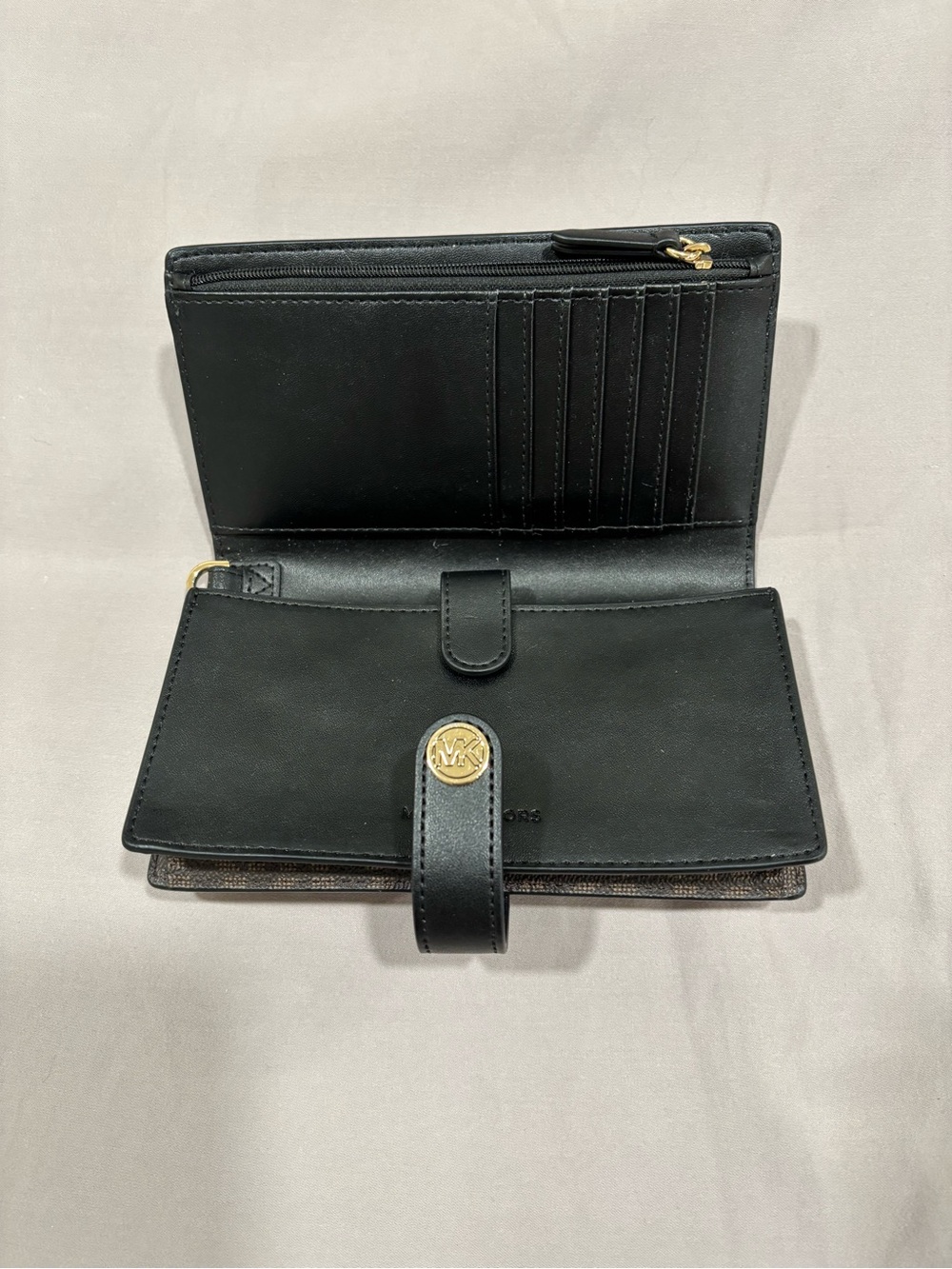 Michael Kors Brown and Black Signature MK Continental Wallet with Gold Accent - Picture 2 of 3
